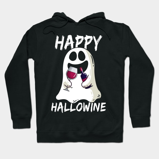 Happy Hallowine Boo Ghost Halloween Wine Lovers Funny Hoodie by foxmqpo